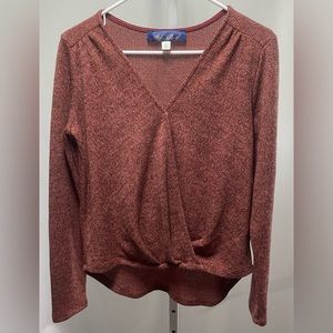 Blue Rain Rust‎ Color V-Neck Sweater Faux Hem Tie size S